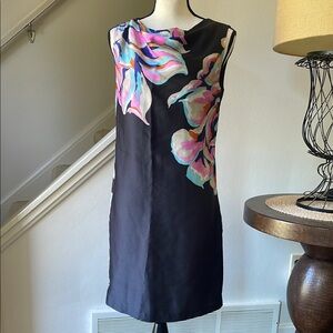 LOFT Abstract and Sophisticated  Bold Floral on Black Sleeveless Dress Size 4